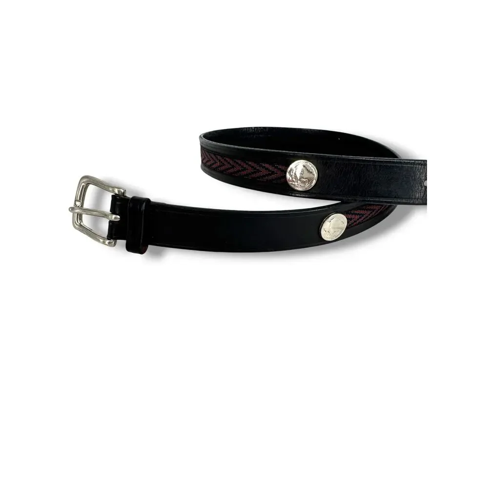 Gap belt men's 34 buffalo head nickel silver tone Italian leather western black